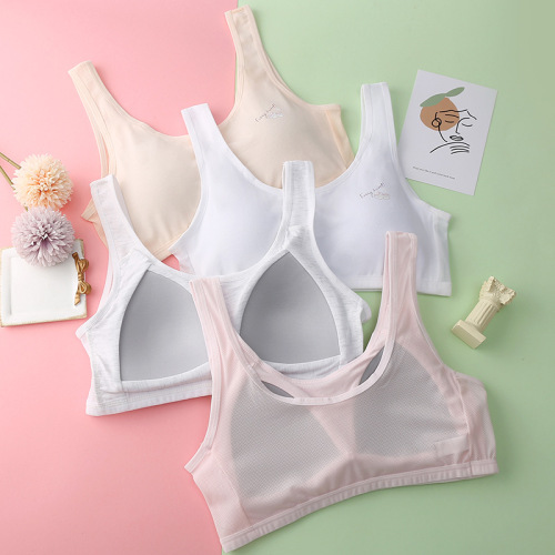 girls‘ cotton underwear one-piece cup with chest pad bra students anti-exposure development period wrapped chest breathable mesh