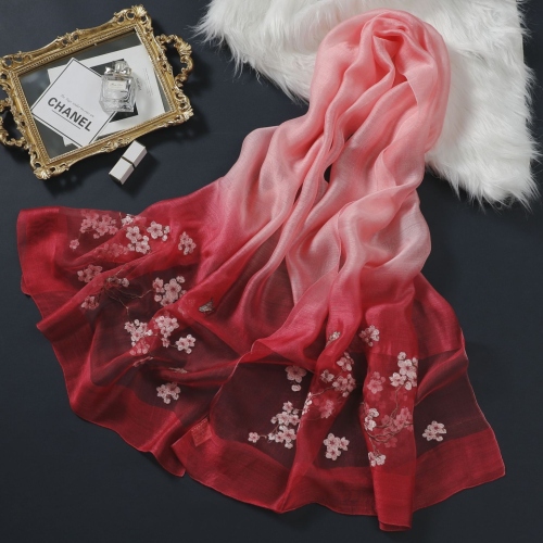spring and autumn warm fashion scarf flower butterfly two-tone silk scarf female autumn and winter mulberry silk embroidery factory direct