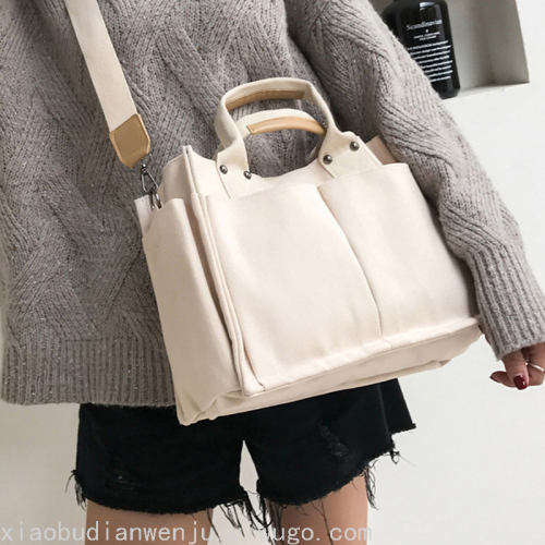 One-Piece Delivery Korean Simple All-Match Handbag Ins Artistic Style Multi-Pocket Large Capacity Shoulder Crossbody Bag 