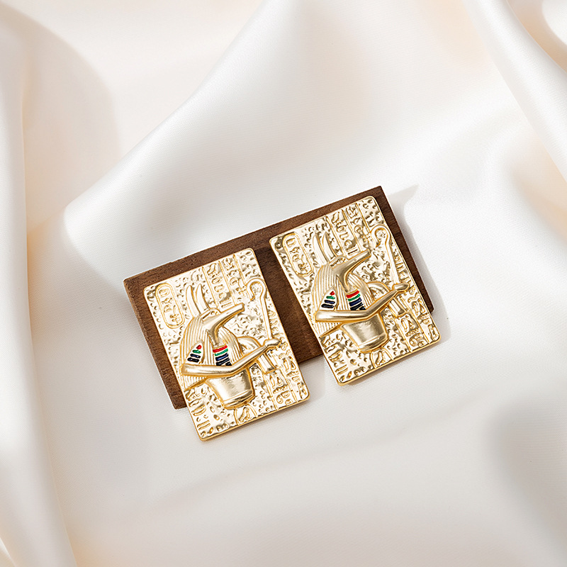 银针复古埃及金字塔阿努比斯彩色浮雕宫廷风耳钉文艺青年气质耳饰