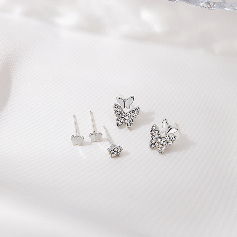 银针满钻蝴蝶5只装耳钉 ins网红甜美睡觉不摘小巧耳骨钉套装耳环