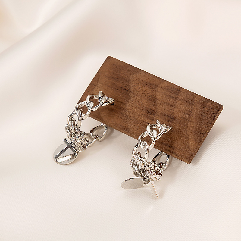 银针十字架链式冷淡风亮片耳环耳圈女C形潮款搞怪小清新少女耳钉