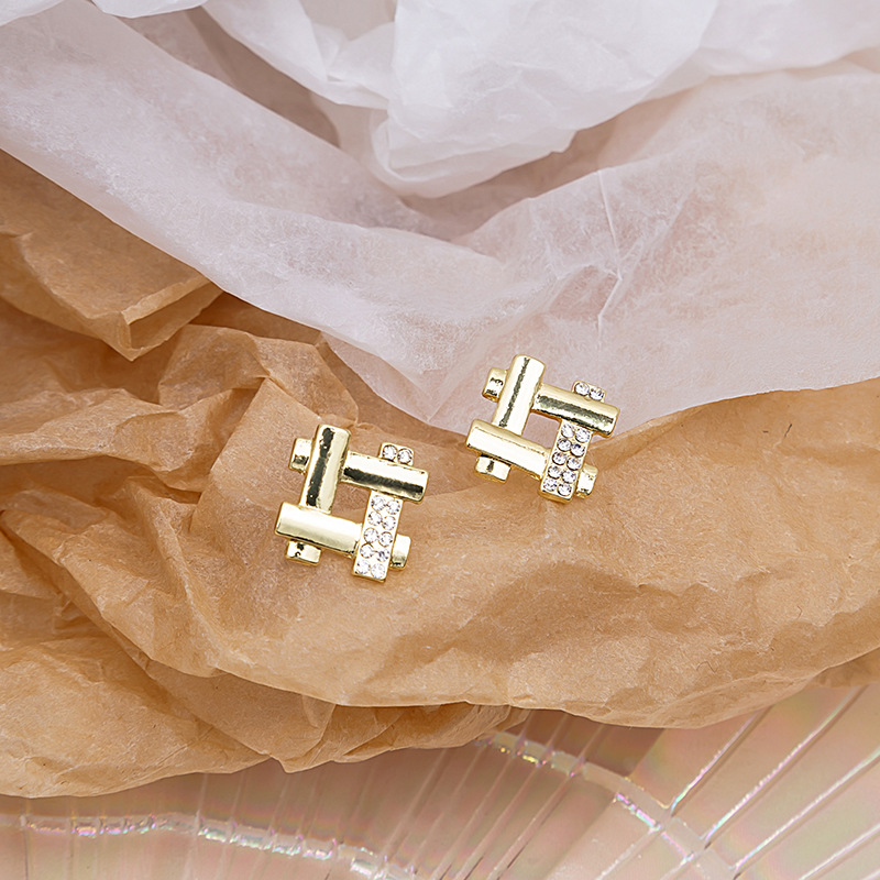 银针韩国东大门几何菱形精致小巧气质高级感耳钉井字形简约耳饰品