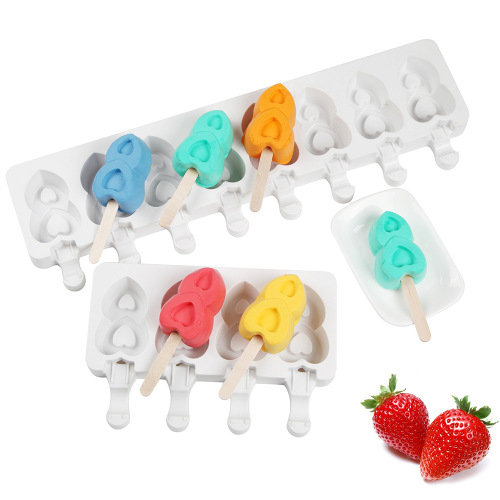 New Spot Silicone 4-Piece 8-Piece Double Love Ice-Cream Mould Popsicle Ice-Cream Mold DIY Cross-Border Hot Selling 