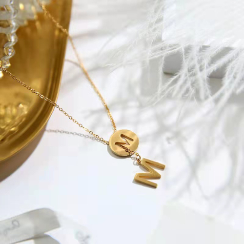 Titanium Steel English Letter M Necklace Female Ins Indifference Trend Simple Tassel Clavicle Chain Wholesale Mori Style Online Influencer Necklace