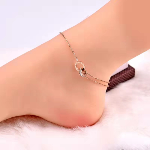Rose Gold Shuangluo 🐎； Mathematics White Learning Diamond Titanium Steel Anklet Female Korean Style Sexy Anklet Student