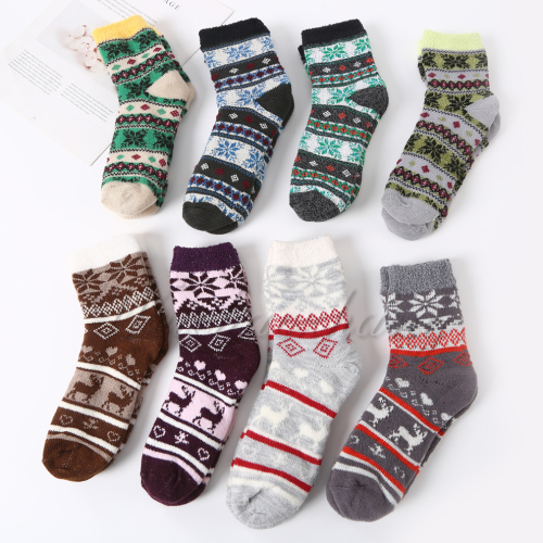 Autumn and Winter New Double-Layer down Yarn Women‘s Socks Foreign Trade Socks fashion and Comfortable Ethnic Style Warm Socks Factory Wholesale