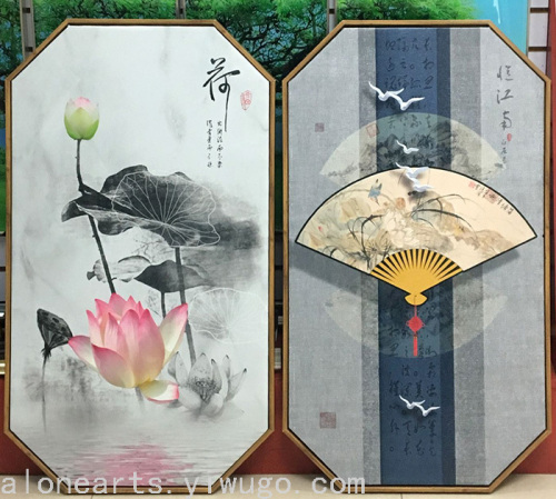 New Chinese Landscape Zen Ink Painting Living Room Dining Room Study Entrance Wall decorative Painting Lotus Wintersweet Folding Fan 