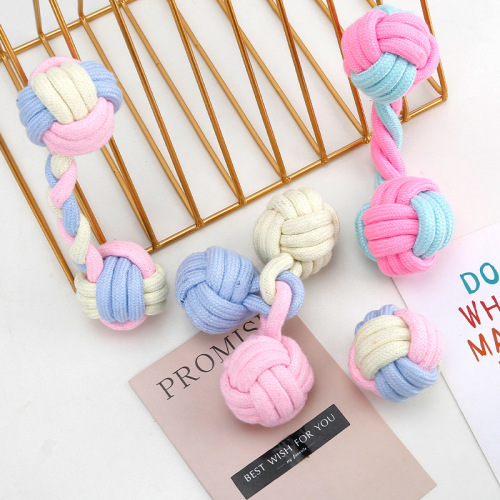 Cleaning Oral Macaron Candy Knot Woven Ball Dumbbell Molar Dog Small Dog Toy pet Cotton Knot