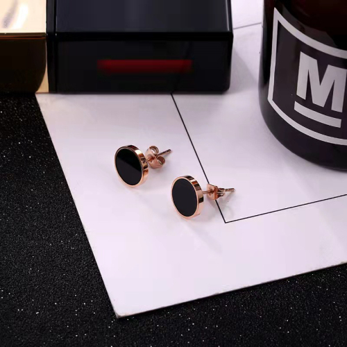 Korean Style Personality Rose Gold Stud Earrings Female Fashion Black All-Matching Graceful Titanium Steel Ear Studs Eardrops Female Factory Direct Sales