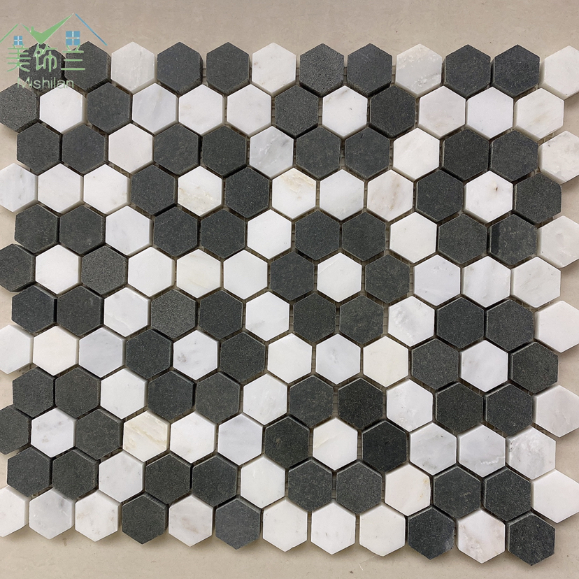 厂家定制黑白六角马赛克大理石背景装饰工装家装可用详情6