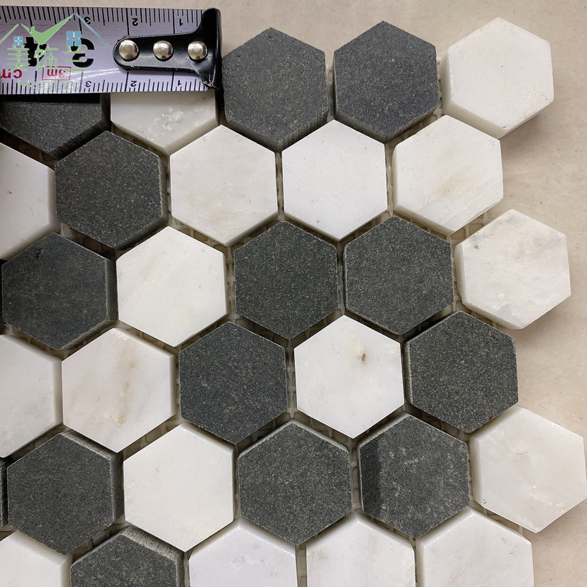 厂家定制黑白六角马赛克大理石背景装饰工装家装可用详情4