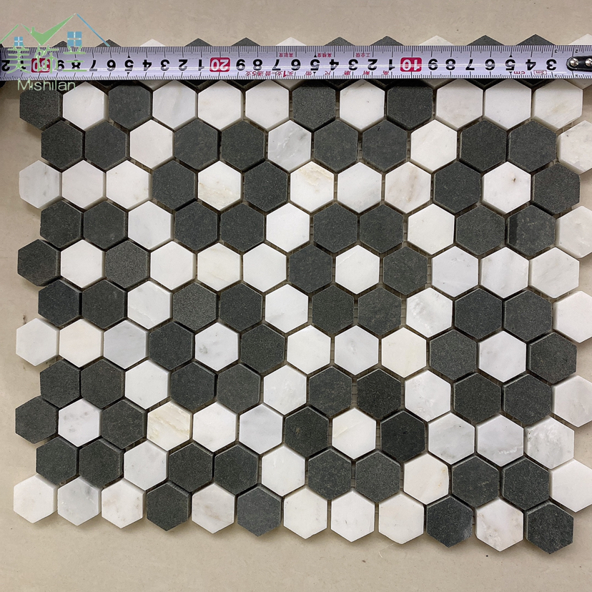 厂家定制黑白六角马赛克大理石背景装饰工装家装可用详情3