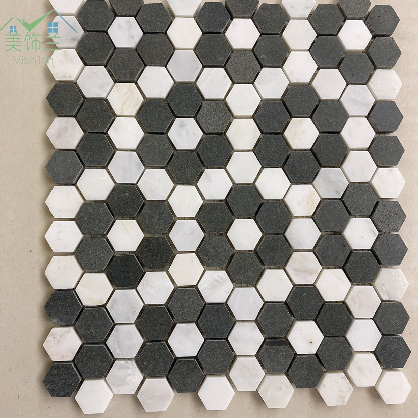 厂家定制黑白六角马赛克大理石背景装饰工装家装可用详情5
