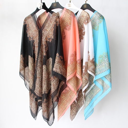 New Spring， Summer and Autumn Printed Chiffon Shirt Oversized Seaside Sun Protection Clothing Pearl Button UV Protection Shawl