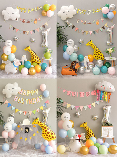 ins style 1 year old birthday layout scene decoration background wall male and female baby party balloon dress-up supplies