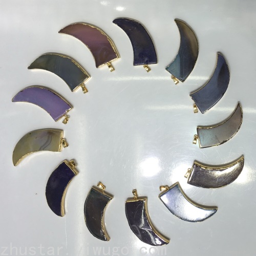 zhuxing natural stone jewelry， turquoise， amethyst， agate curved knife-shaped jewelry pendant