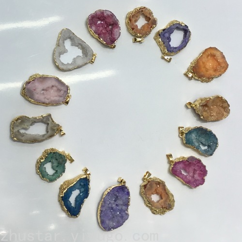 Natural Stone Jewelry， Amethyst， Pink Crystal， White Dot Blue， Agate Crystal Cave Pendant Ornaments