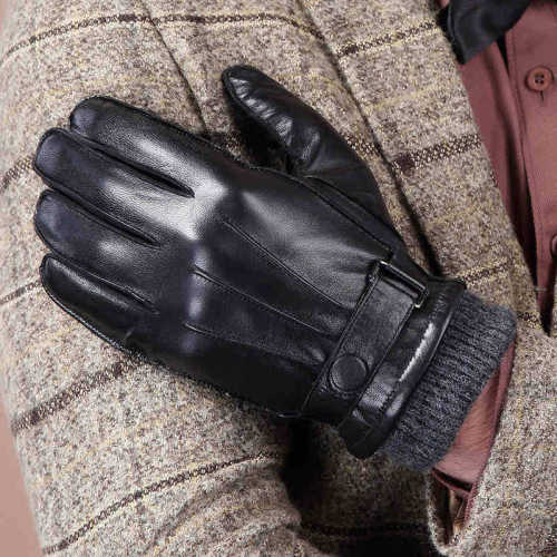 Hundred Tiger King Fashionable Warm Autumn and Winter Wool in Sheepskin Touch Screen Gloves Genuine Leather Driving and Biking Men‘s Gloves