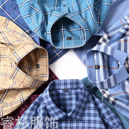 Spring New Men‘s Shirt High-End Business Cotton Brushed Casual Trendy Plaid Shirt 
