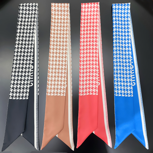 New Small Silk Scarf Ribbon Women‘s All-Match Decorative Binding Bag Houndstooth Letter Double-Sided Scarf Scarf Scarf
