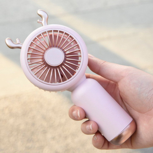 elegant color factory cartoon round head deer mini fan handheld portable rechargeable outdoor heat dissipation student activity gift