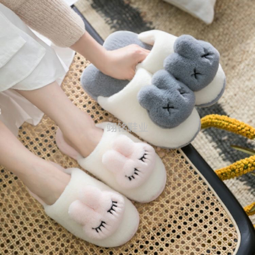 new autumn and winter cotton slippers men and women home cute non-slip thick bottom fleece warm plush confinement comfortable couple shoes