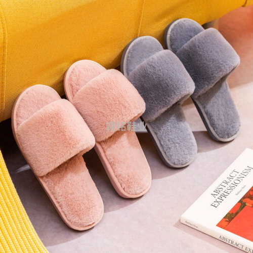 internet celebrity furry slippers women‘s outdoor wear new korean style lazy rabbit plush one-word slippers household fashionable cotton slippers