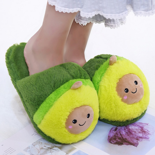 winter warm avocado cotton slippers plush cotton shoes cute cartoon home couple thickened non-slip soft bottom comfortable