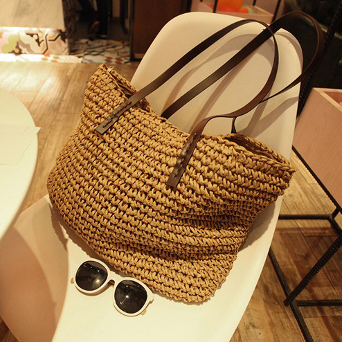 Straw Bag New Beach Woven Straw Bag Shoulder Women‘s Bag Japanese and Korean Simple Leisure Vacation Travel Tide 