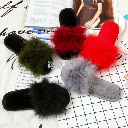 2022 new slippers popular ostrich fur long velvet slippers spring/autumn summer women‘s cotton slippers fashion foreign trade