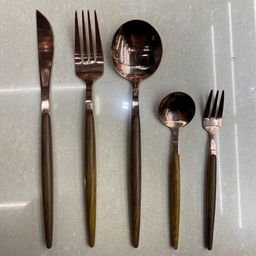 430 portuguese rose gold clip wooden handle western knife creative japanese western food knife fork spoon stainless steel tableware