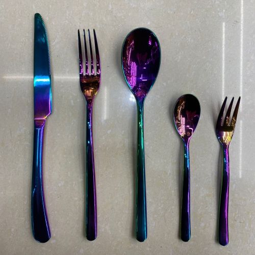 [huilin] 2 january bright colorful tableware stainless steel knife and forks knife， fork and spoon pieces hot sale western food knife， fork and spoon tea spoon tea fork