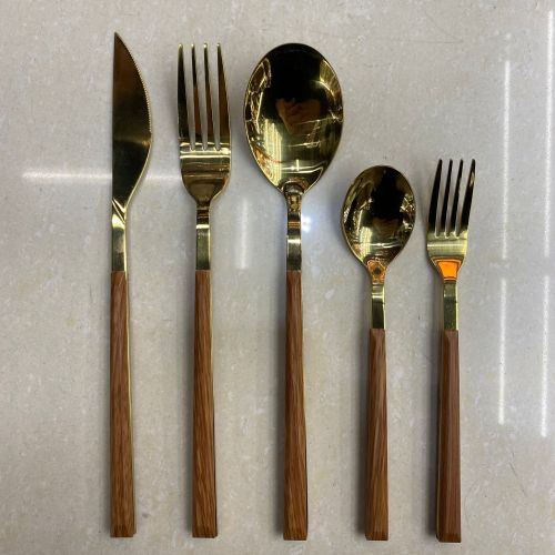 430 stainless steel western tableware hotel titanium fork spoon tea spoon five-piece set cross-border clip wooden handle korean spoon