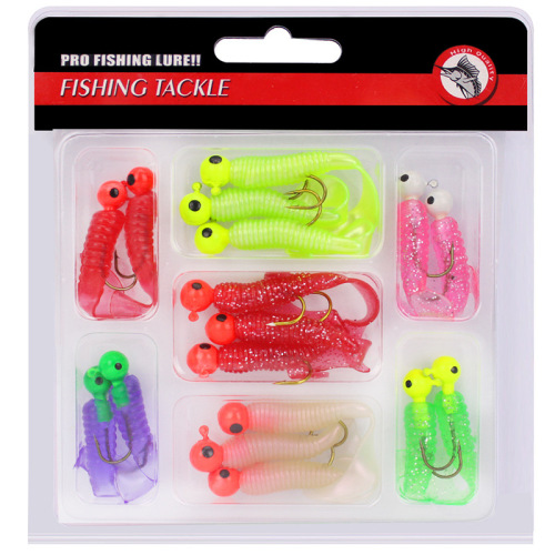 Lure Jig Hook Soft Bait Set 17 Pieces Multi-Color 4g7G Single Tail R Soft Maggot Bait Set Fishing Gear Wholesale