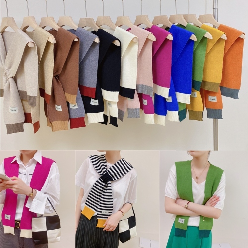 Knitted Shawl 2022 Spring New Pure Color Simple Short Single Korean Dongda Knitwear Waistcoat Scarf for Women