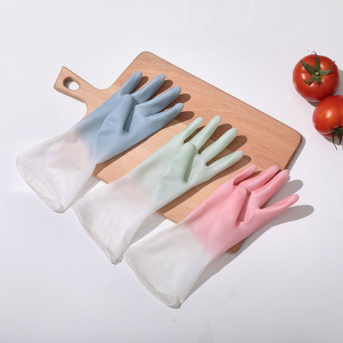 household dishwashing gloves rubber latex kitchen cleaning sponge pot washing clothes plastic gradient color waterproof thin plastic steel
