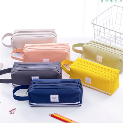 Creative Double-Layer Large Capacity Portable Pencil Case Elementary School Student Simple Oxford Cloth Double Zipper Stationery Case Korean Style Stationery Box