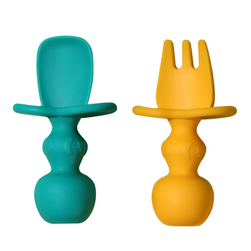 Baby Silicone Short Handle Spork Baby Silicone Soft Spoon Baby Training Solid Food Spoon Dinosaur Licking Spoon Children Tableware