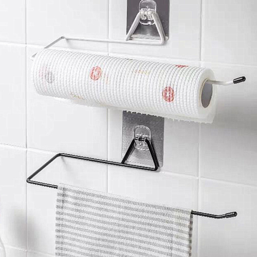 Kitchen Towel Rack Punch-Free Plastic Lazy Rag Bracket Seamless Roll Paper Plastic Wrap Wall Mount Storage Rack