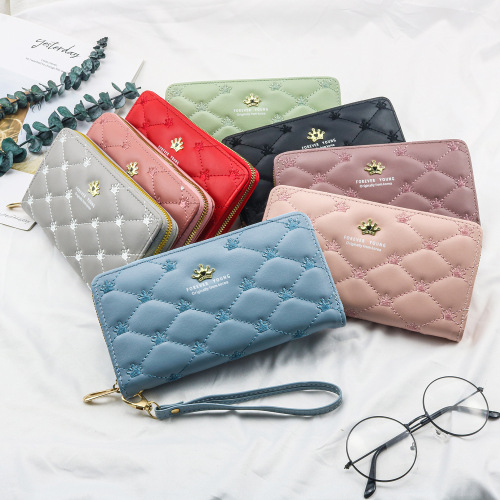 New Wallet Fresh Crown Women‘s Handbag Zipper Coin Purse Long Multiple Card Slots Handbag Manufacturer Supply