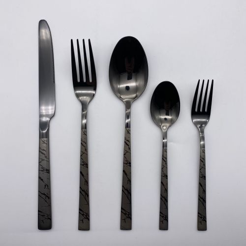 [huilin] 201 titanium black laser marbling small square handle tableware western food knife fork spoon stainless steel tableware