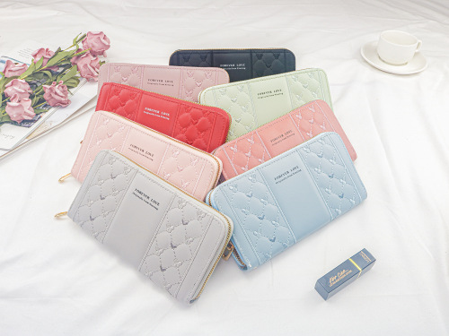 Long Wallet Embroidery Thread Female Wallet Single-Pull Clutch Card Holder Student all-Match Mobile Phone Bag Coin Purse Cross-Border Supply