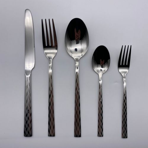 [huilin] 201 silver laser diamond quilted small square handle tableware western food steak knife fork spoon stainless steel tableware