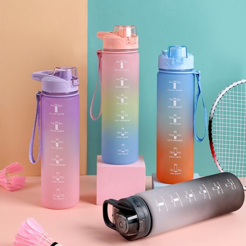 Amazon Summer Large Capacity Plastic Cup Gradient Frosted Sports Cup Female Male Cup Student Portable Sports Bottle