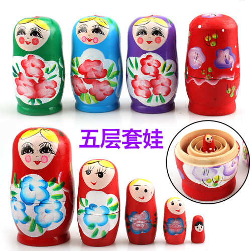 Supply Doll Wooden Five-Layer Matryoshka Doll Travel Crafts Wholesale