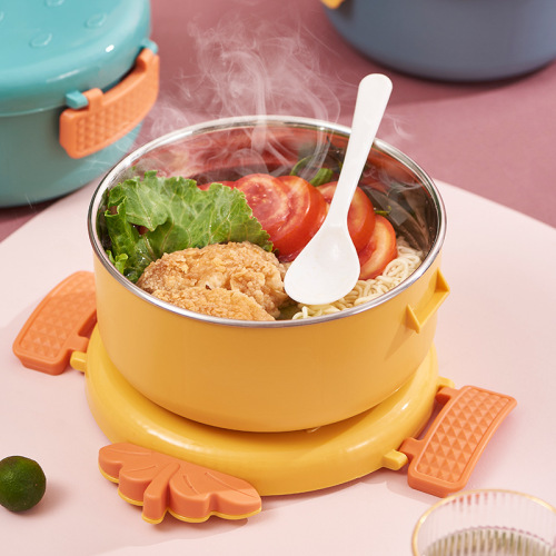 stainless steel buckle with lid insulation student strawberry rice bowl cute cute instant noodle bowl sealed portable bowl wholesale