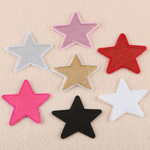 Duoku Five-Pointed Star Cloth Sticker in Stock Wholesale Clothing Accessories Shoes and Hats Patch Ironing Sequins Decals Badge Cloth Label