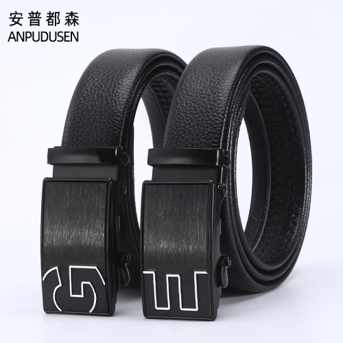 new belt men‘s pu automatic buckle letter belt youth middle-aged business pants casual korean stall supply