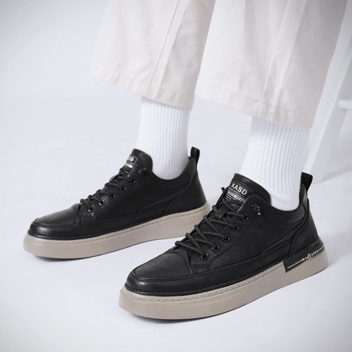 men‘s white shoes spring casual leather shoes simple all-match lace-up fashion sports men‘s shoes black sneakers new